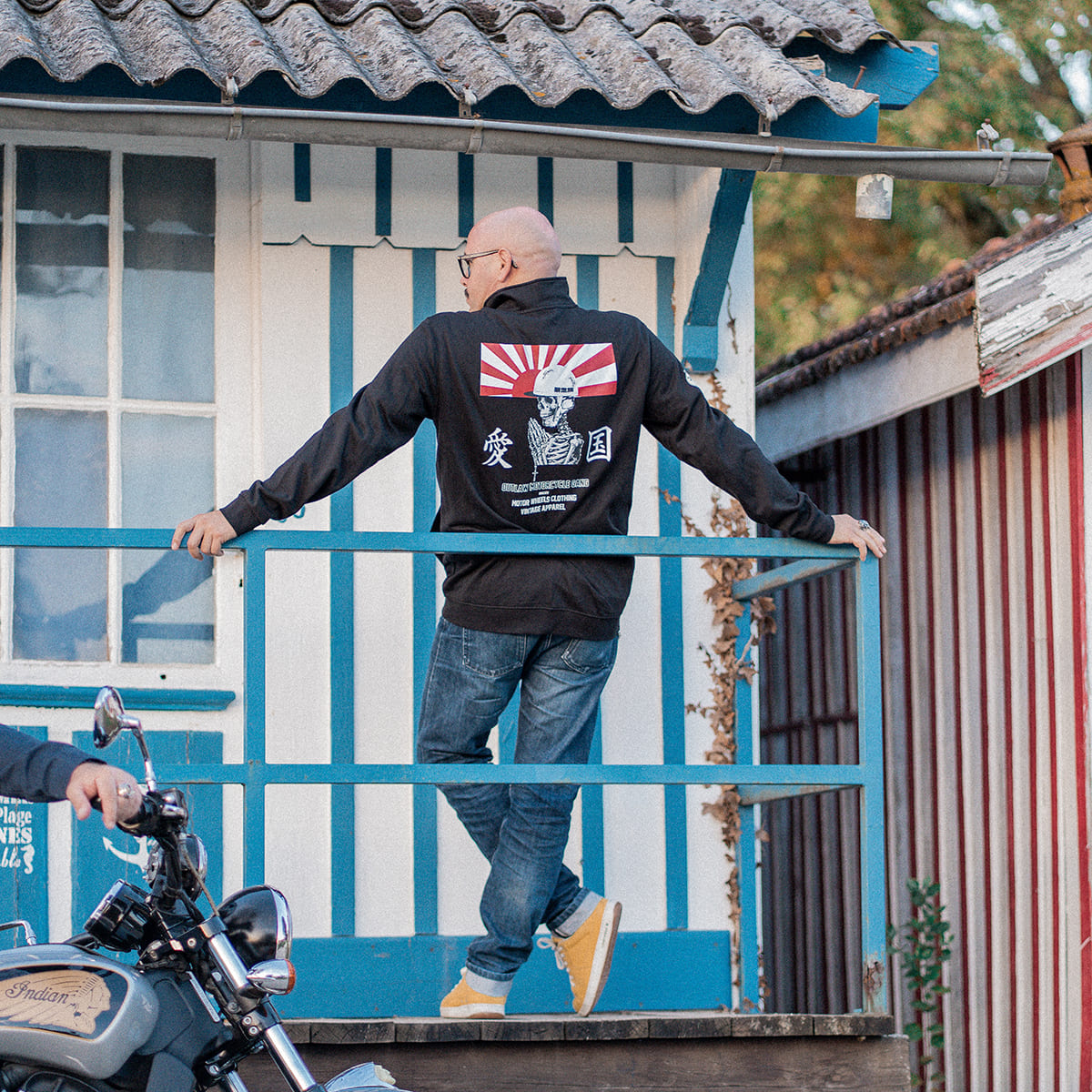 Veste zippée "BOZOSOKU" noire, molleton gratté bio, style biker japonais, Motor Wheels Clothing