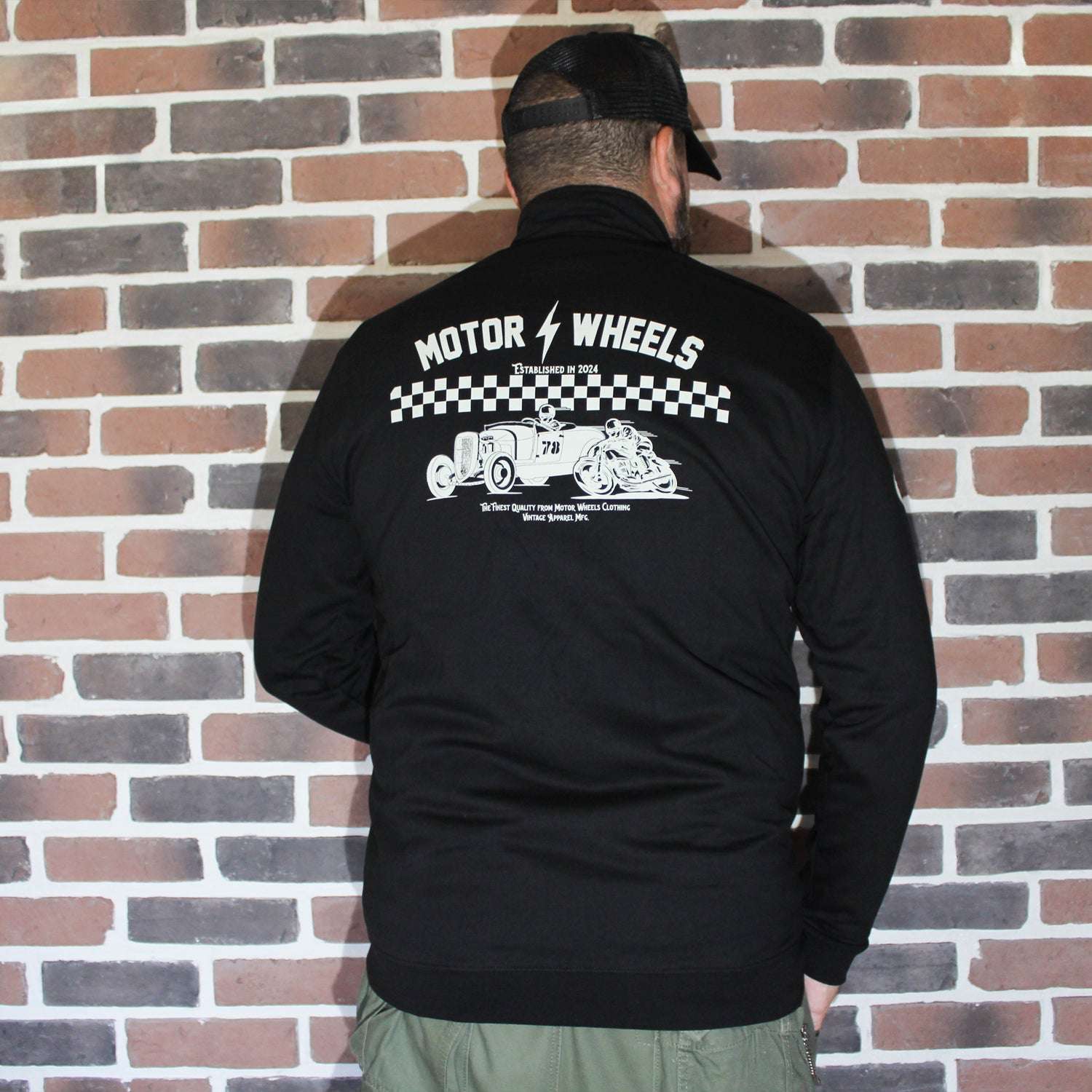Veste zippée biker "ROYAL RACER" en molleton bio, dessins imprimés, Motor Wheels Clothing