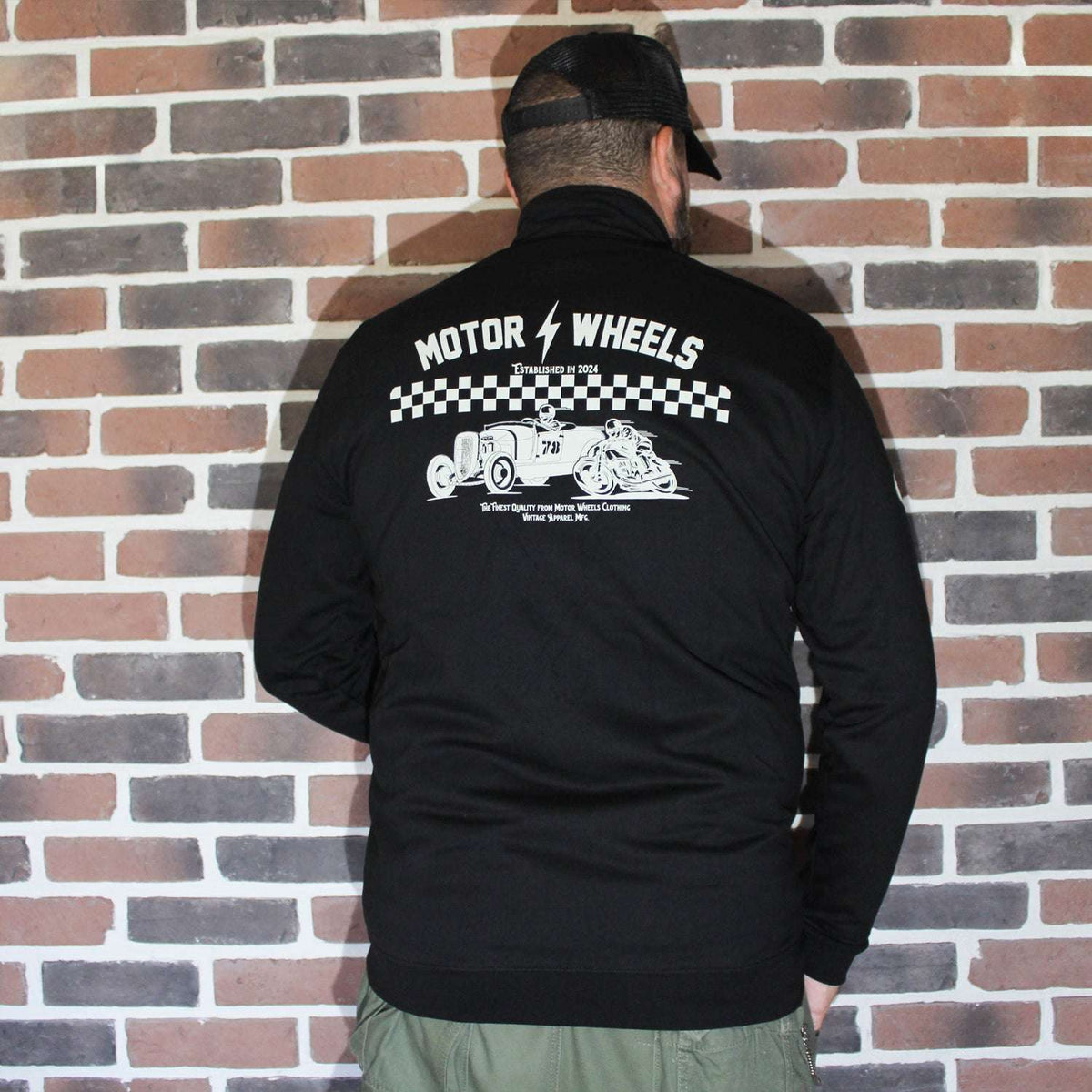 Veste zippée biker "ROYAL RACER" en molleton bio, dessins imprimés, Motor Wheels Clothing