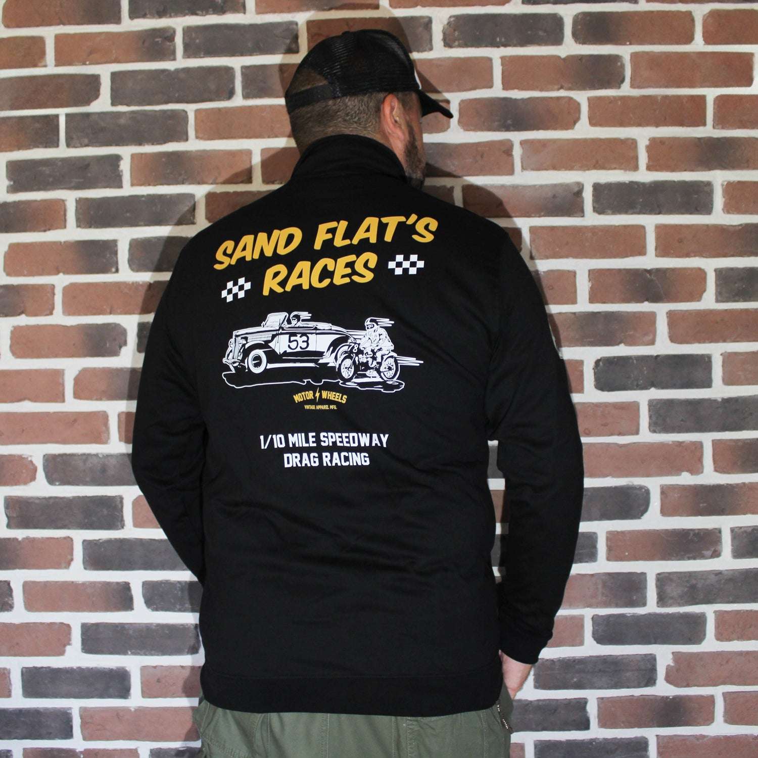 Veste zippée "Sand Flat's Races", molleton noir, style vintage racing, Motor Wheels Clothing