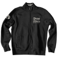 Veste noire zippée "Saint Christophe" Motor Wheels avec moto et lettrages japonais blancs au dos